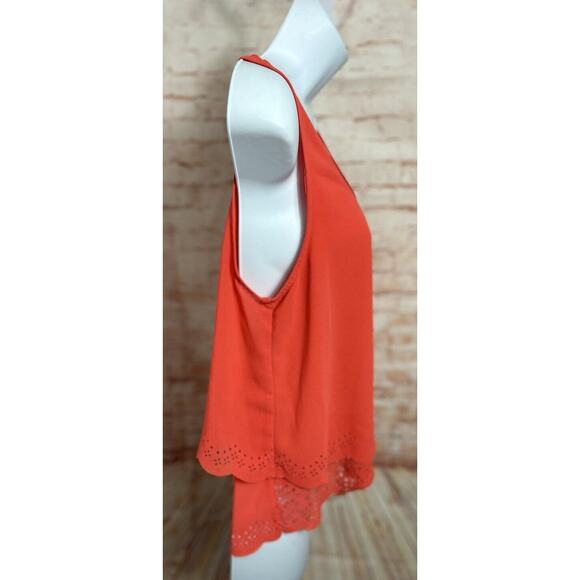 Double Zero Coral Sleeveless Blouse Sz Large Open Back Laser Cut Hem Top - Picture 2 of 7